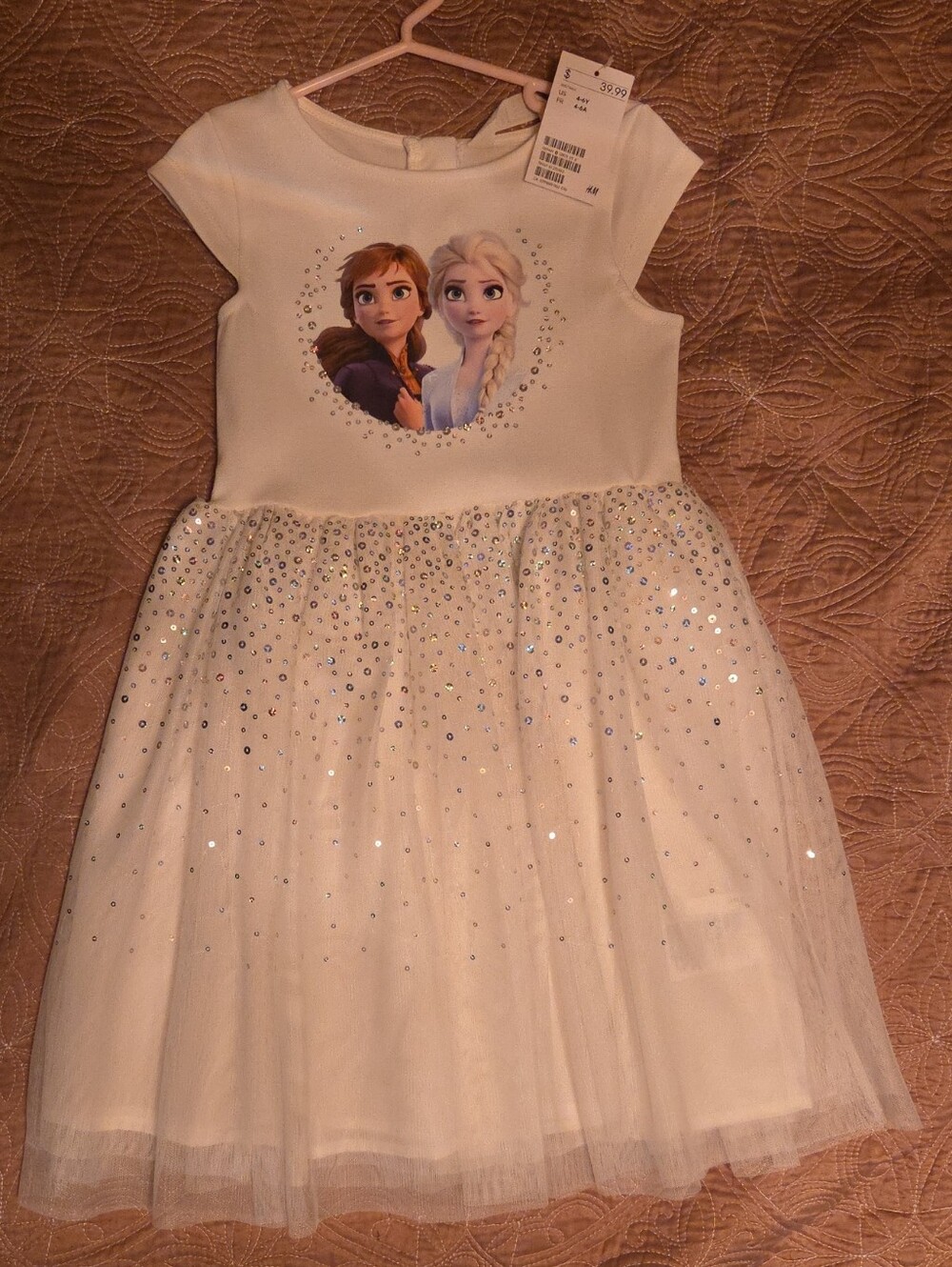 H&M White Frozen Elsa & Anna Sparkle Tulle Dress
